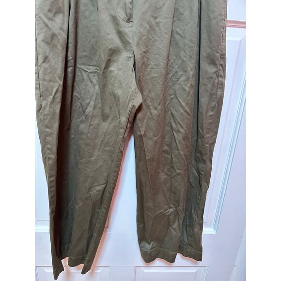 Banana Republic Cruz Pleated Wide Leg Chino Trousers Spiced Olive Green Size 14 - Picture 6 of 9